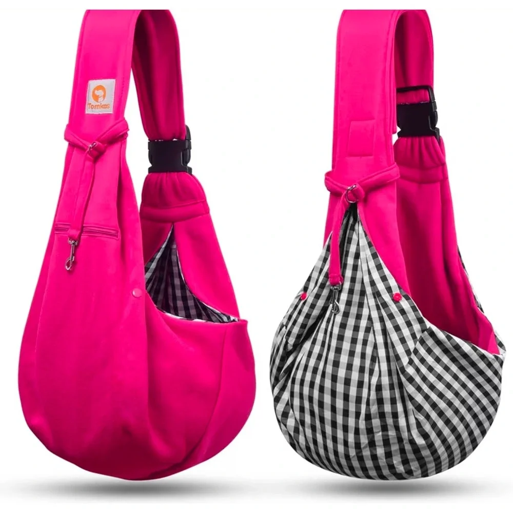 Tomkas Small Dog Carrier Sling Hot Pink Adjustable Strap Hands Free Pet Bag